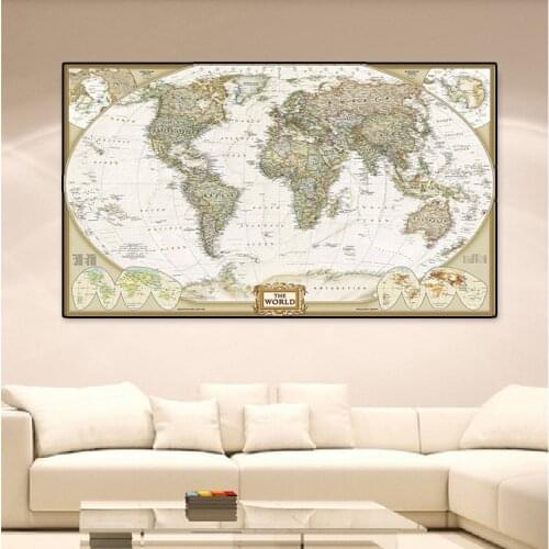 150x225cm The World Map Posters and Prints Education Wall Art Pictures on canvas Paintings for Office Home Decor