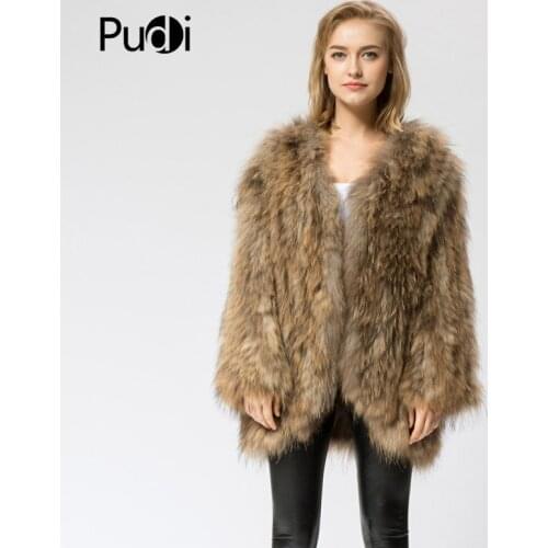 CR059 Knit Knitted 100% Real Raccoon Fur Coat Jacket Overcoat Russian Womens Winter Warm Genuine Fur Coat Ourwear