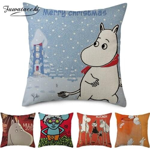 Fuwatacchi Cartoon Cute Animal Linen Cushion Cover Christmas Gift Pillow Cover for Home Sofa Decorative Throw Pillowcase 45x45cm