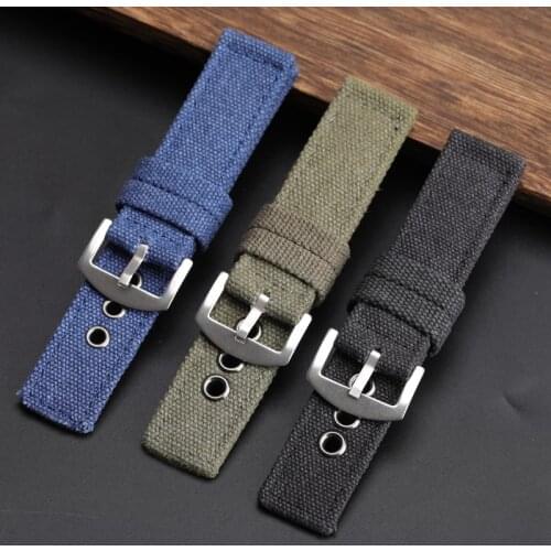 Coarse Men Canvas Watchbands, 20MM 22MM 24MM Military Mens Canvas Watchbands, Blue Green Black Camouflage Mens Strap