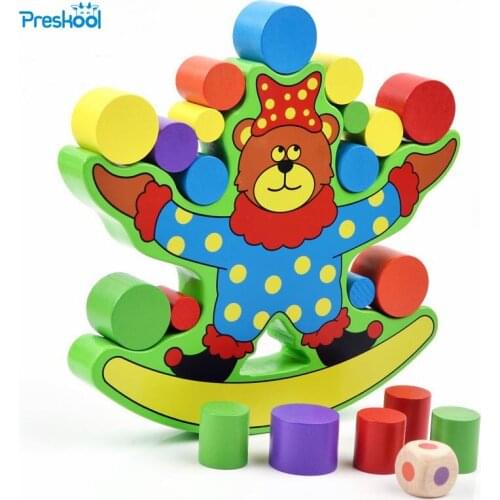 Children Enlightenment kindergarten preschool gift toy wooden small bear balance block game