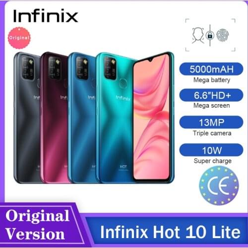 Infinix Hot 10 Lite Global Version 2GB 32GB Mobile Phone 6.6''HD 1600*720P 5000mAh 13MP Camera Helio A20 Quad Core الهاتف الخلوي