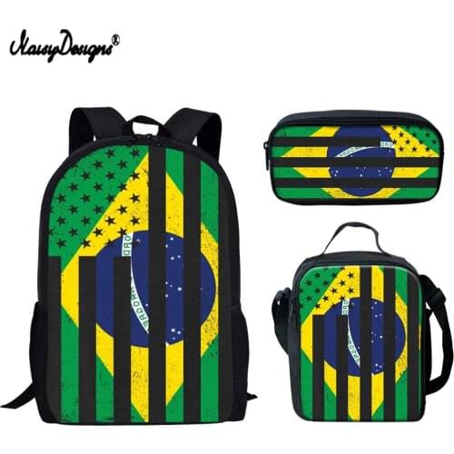NOISYDESIGNS Brazil National Flag School Bag Set Backpack Children School Bags for Teenagers Boys Girls Big Capacity Bag Mochila
