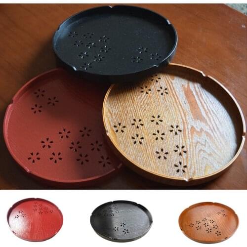 3 Colors Round Wooden Serving Tray Food Fruit Tea Coffee Platter Plate