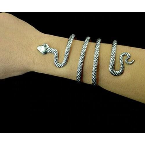 Circled Snake on Arm Open Bangle Evil Sign Charm Long Bracelet for Men Women