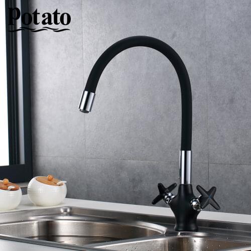 Potato Kitchen Sink Faucet Black or White Silica Gel Nose Any Direction Cold And Hot Water For Kitchen Mixer Tap p58322