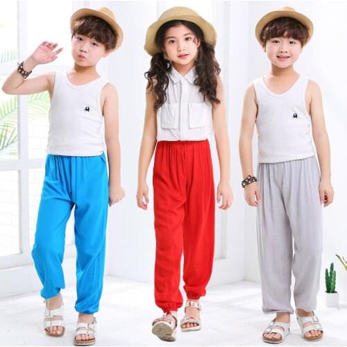 Summer Childrens Clothes Cotton Silk Home Air Conditioning Sleep Pants Boy Girl Mosquito Bloomers Candy Dance Practice Leggings