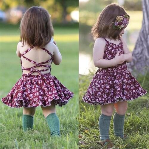 Summer Vestidos Toddler Baby Girl Cotton Floral Tutu Dress Bandage 2pcs Princess Wedding Party Dresses Sundress Girls Dress