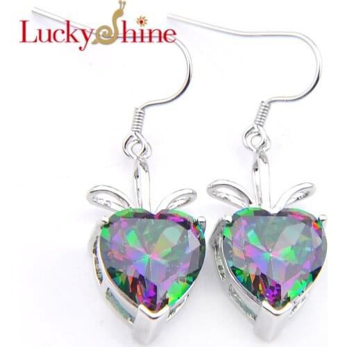 LuckyShine Hook Dangle Earrings Lovely Heart-shaped Rainbow Crystal Zircon Russia USA Australia Earrings NEW