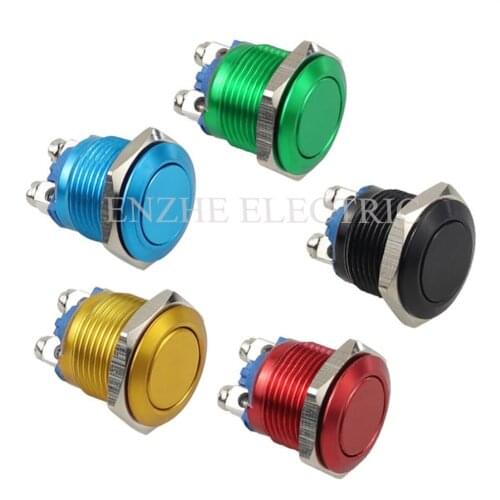 5pcs Button 16mm 19mm metal switch Fully oxidized multicolor self-reset Self reset flat round stainless steel brass clad nickel