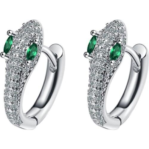 Cute Snake Hoops Women Earrings Jewelry Gift Shining Crystal Green Animal Shaped Earring For Girls Anniversary Accessories
