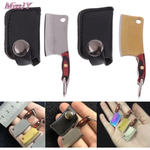 Mini Stainless Steel Butcher Knife Pendant Necklace Keychain With Cover Jewelry Cute Gift Gold Sliver Color 5CM