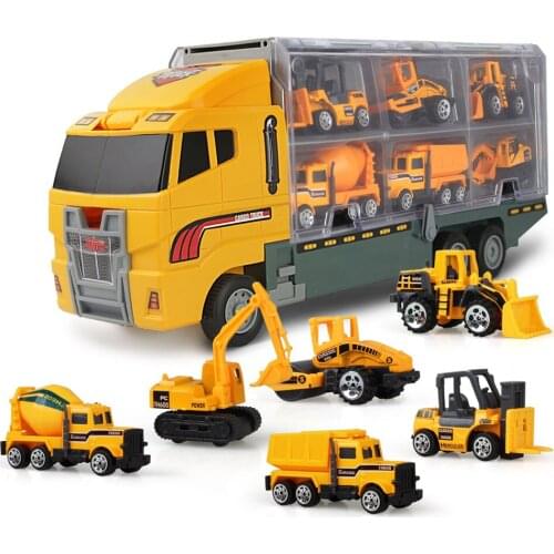 4 Types 7Pcs Kids Toys Alloy Diecast Car Model Engineering Fire Container Big Truck Mini Cars Educational Toys for Children Boys