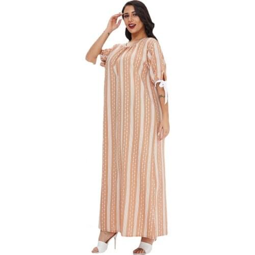 Muslim Ladies Big Swing Long Skirt 2XL Loose Dress Middle East Short Sleeve Pyjamas Spring Autumn 2021 New Leisure Dubai Abaya