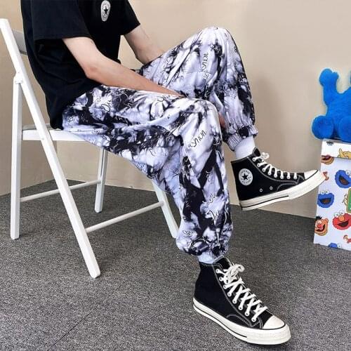 2021 Mens Casual Pants Harajuku Tie-Dye Ice Ioose Straight Wild Pants Male Student 3D Printing Hip-hop Street Wide-leg Pants