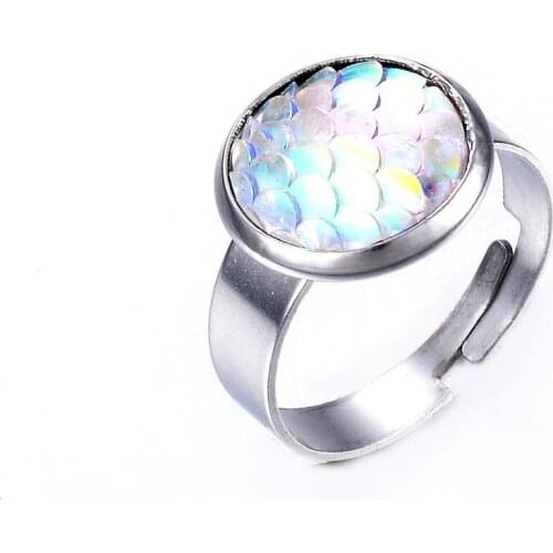 2020 New Fish Scale Pattern Stainless Steel Ring Opening Adjustable Inner Diameter Width 12mm