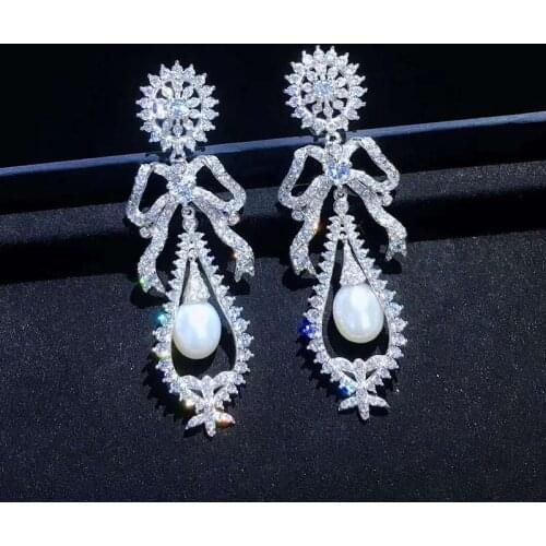 2020 New Bowknot Design Waterdrop Pearl Earrings Luxury Style Earrings Shinning Women Gifts