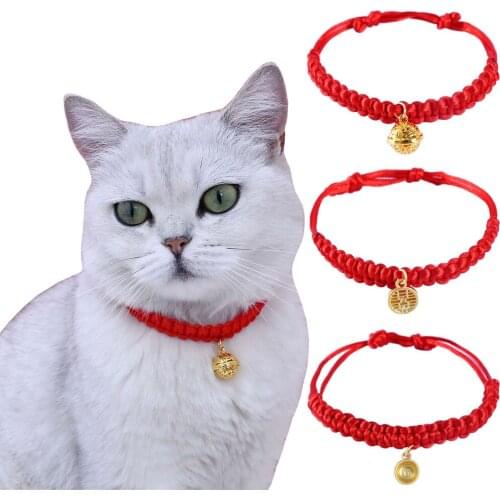 Chinese Cat Collar Red Rope Braided Collar Adjustable Traditional Lucky Bless Woven Kitten Collars for Pets Puppy Dogs