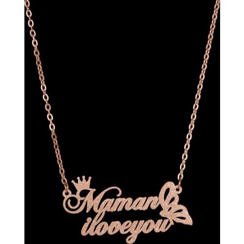 Customized Double Name Crown Butterfly Frosted Necklace For Women Stainless Steel Initial Letter Chain Necklace Jewelry Gifts