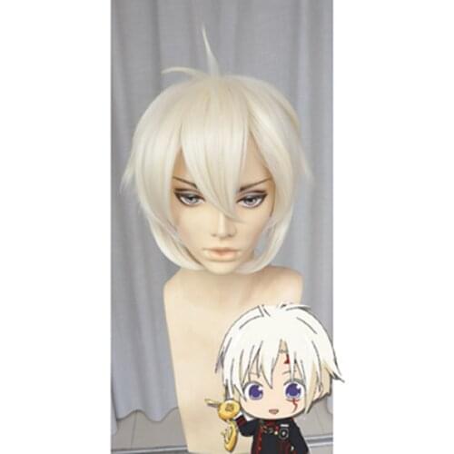Anime D.Gray-man Allen Walker Wig Cosplay Short Light Golden Fluffy Heat Resistant Synthetic Hair + Wig Cap