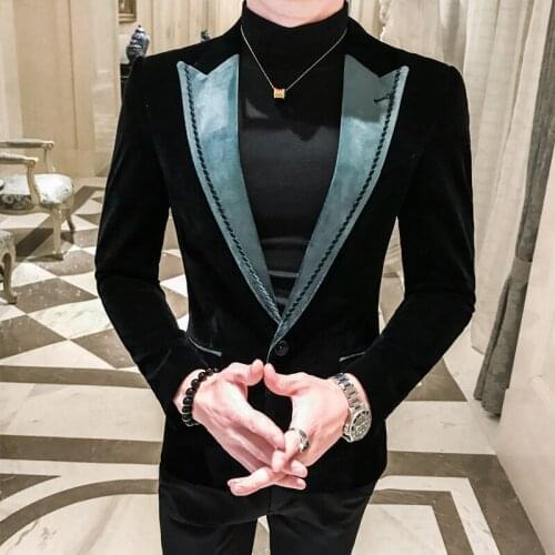 Dress Dinner Luxury Blazer Men With Contrast Green Collar Heren Colberts Korean Slim Fit Blazer Hombre Promotion Evenning Dress