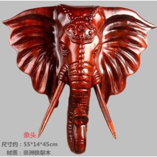Red wood carving Pendant solid wood elephant mahogany handicraft elephant head living room Xuanguang wall wooden elephant wall h