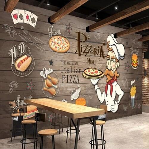 Custom 3D Photo Wallpaper Mural Hand Painted Wood Grain Food Pizza Restaurant Kitchen Personality Background Wall Decor Painting