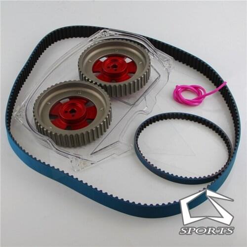 Timing Belt w/Balance + Clear Gear Cover+ Cam Pulley Fit For Lancer EVO 9 IX 4G63 BK/RD