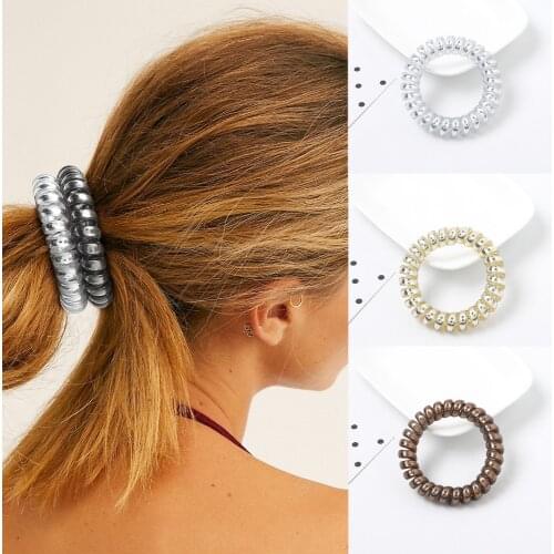 Ruoshui 2pcs Woman Sequin Telephone Line Hair Ties Simply Elastic Hairband Women Rubber Band Ponytail Scruchies Hair Gum Rope