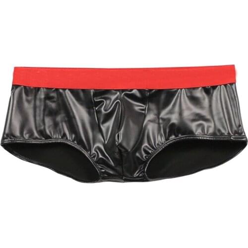 Sexy Men PU Latex Shiny U Convex Pouch Boxers Sexy Lingerie Low Rise Micro Mini Bikini Patchwork Gay Wear Plus Size Sexy Tight