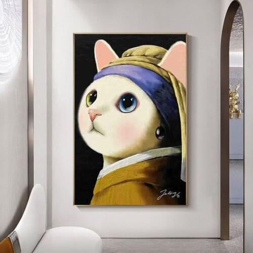 Nordic Vintage Cat Canvas Painting Portrait Animals Posters and Prints Wall Art Pictures for Living Room Wall Decoration Cuadros