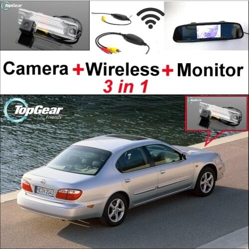 3 in1 Special Rear View Camera + Wireless Receiver + Mirror Monitor Easy DIY Parking System For Nissan Maxima QX 2000~2006