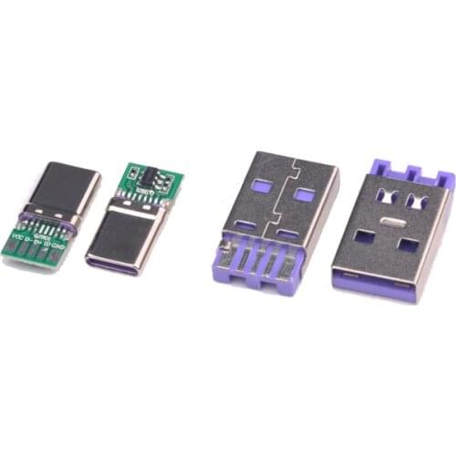 USB 3.1 TYPE-C Male Plug Connector PCB Soldering Kit For 5A 65W Fast Charger Cable