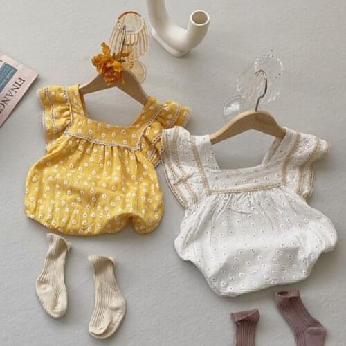 Vintage double lace collar romper for princess girls costumes cotton infant kids sleeveless bodysuit for children outfits baby