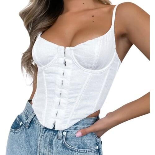 Y2K Womens Crop Top Corset Spaghetti Straps Tees Solid Color Overbust Waist Tank Top and Camis Shirt Streetwear