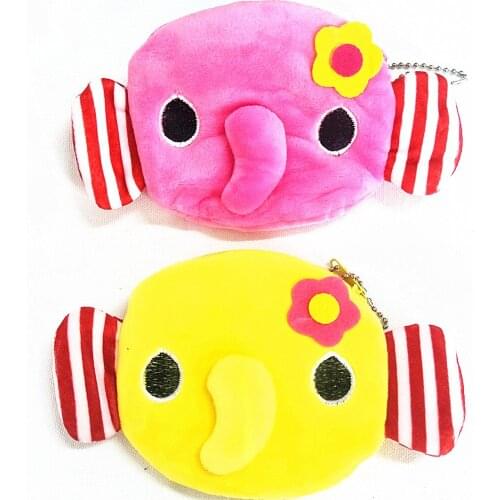 M039 Cute Cartoon Image Women Purses Elephant Flower Plush Wallet Casual Coin Bag Purse Cloth Student Gift Wholesale