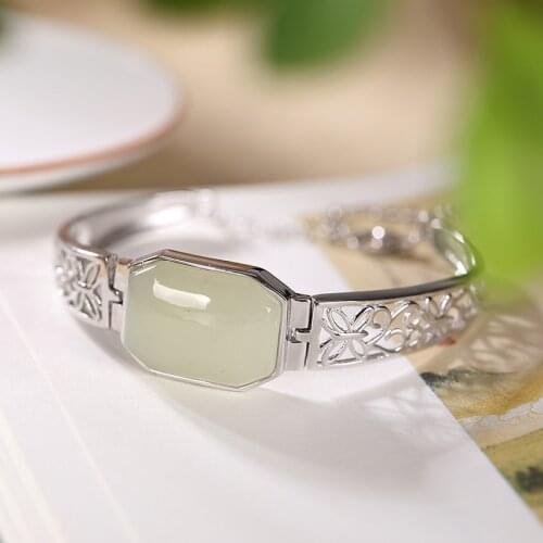 Natural hetian white jade bracelet handmade with 925 sterling silver bracelets for women bangles 925 bracelets for women