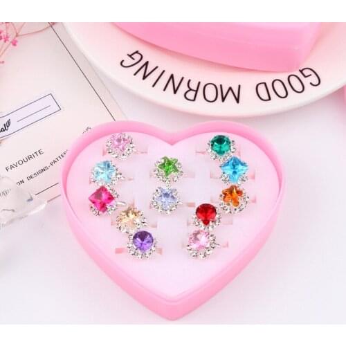 12pcs Cartoon Rings Toy For Girls Children Ring Set Beauty Fashion Heart Display Box Kids Toy Gift