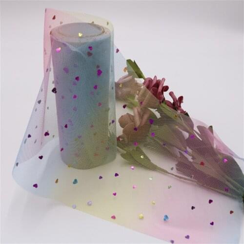 2 yards Stars Heart Glitter Printed Gradient Organza Ribbon Bow Sewing Material DIY Crafts Gift Packaging Wedding Party Decor