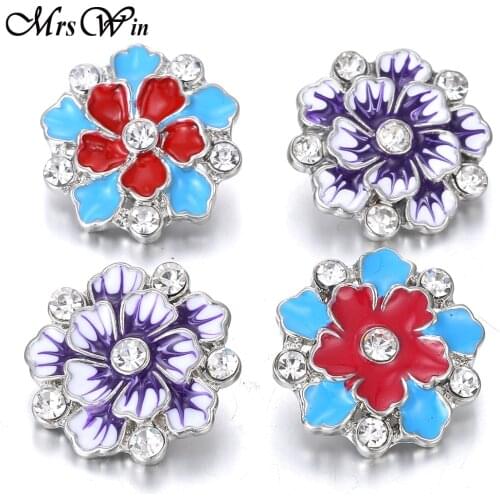 6pcs/lot New Snap Jewelry Crystal Pearls Flower 18mm Metal Snap Button Fit Leather Silver color Snap Bracelet for Women Jewelry