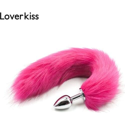 Loverkiss S/M/L Metal Butt Plug Rose red Man-made Fox Tail,adult Games Anal Tail Flirt Butt Plug Tail Anal Toy,Anal Dilator