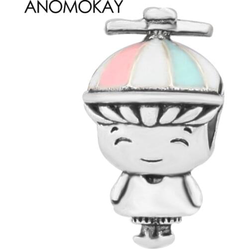 Anomokay Lovely Colorful Energy Boy Charm for DIY Jewelry Accessories Silver Plated Little Boy Big Hole Beads fit Bracelet