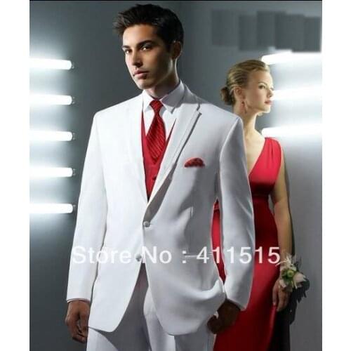 Free shipping Custom made cheap Groom wear Tuxedos Suits Wedding Groomsman Men Bridegroom dress design white tuxedos