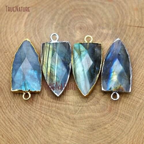 Gold Silver Electroplated Necklace Charm Faceted Dagger Pendant Natural Labradorite Sparkly Accessory In 30*15 mm PM8214