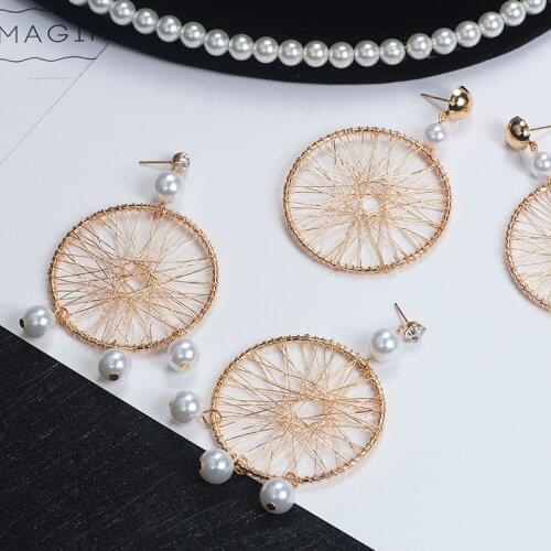 Bohemia Pearl Earrings Long Design Dream Catcher Drop Earrings for Women Fashion Ethnic Handmade Dangle Earring Charm Jewelry