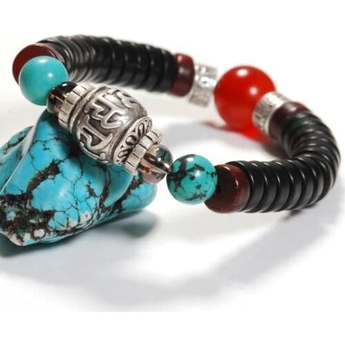 Handmade Tibetan OM Beads Bracelet Tribal Beaded Bracelet Coconut Shell Beads Bracelet
