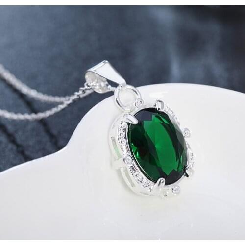 New 925 Sterling Silver Necklace for Women Green Shiny crystal Pendant diamond chain High Quality Fashion Jewelry Christmas Gift