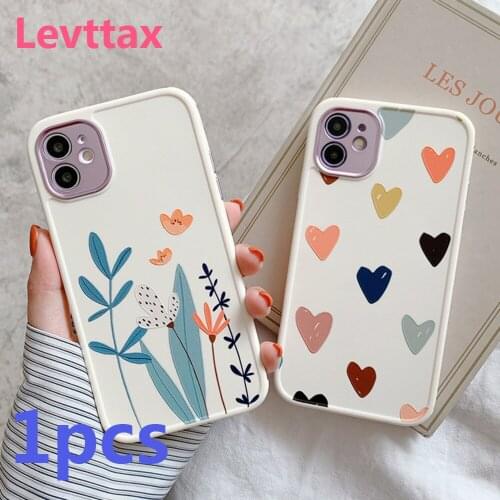 Case with heart and flower for iPhone, soft TPU case with straight edge and metal ring for iPhone 1211 Pro XS Max XR 7 8 plus se