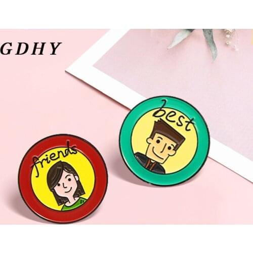 GDHY Best Friends Enamel Pins Custom Cartoon Boys and Girls Red green Round Brooches Lapel Pin Shirt Badge Jewelry Gift Friends