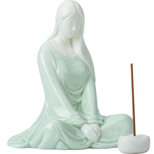 Chinese Zen Beauty Lady Ornament Ceramic Home Living Room Desktop Decoration Creative Incense Burner Incense Stick